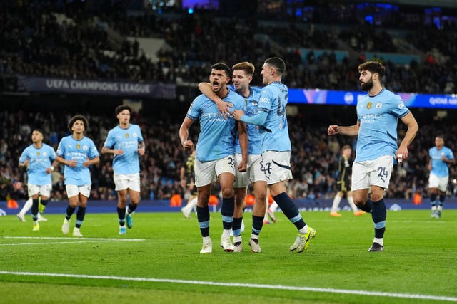 Manchester City celebrate Matheus Nunes' goal