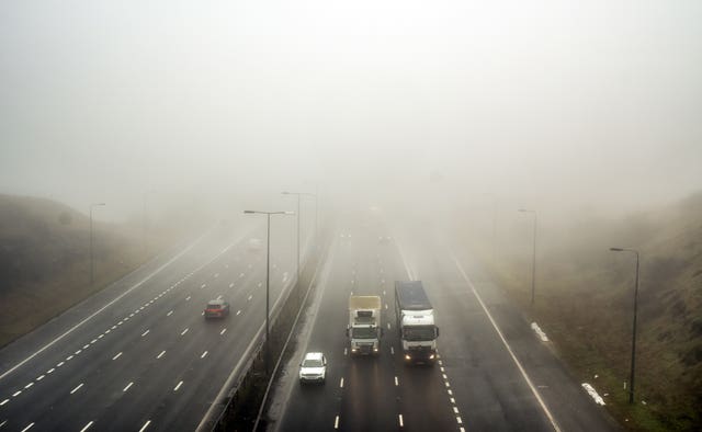 Foggy conditions on the M62 near Saddleworth Moor