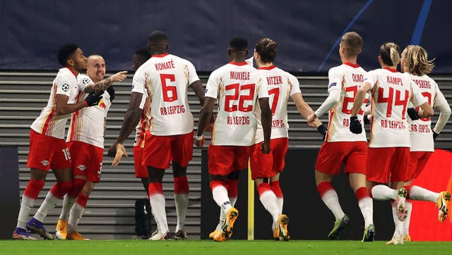 Angelino celebrates scoring RB Leipzig's opener against United