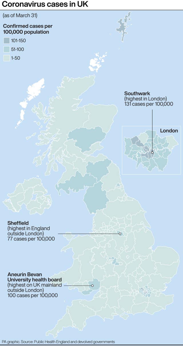 Coronavirus cases in the UK.