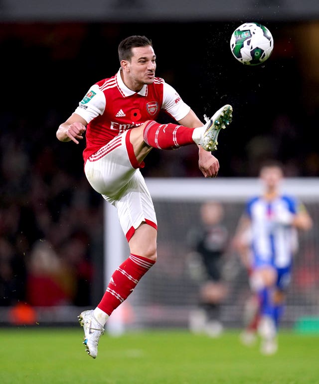 Arsenal’s Cedric Soares during the Carabao Cup third round match at the Emirates Stadium, London