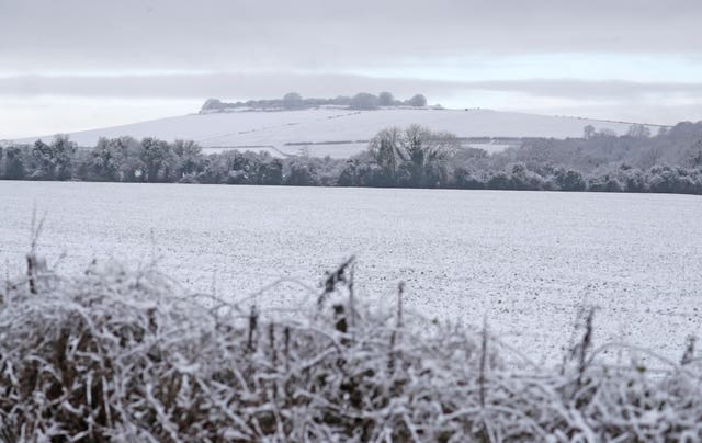 Snow-covered fields in Grateley, Hampshire 