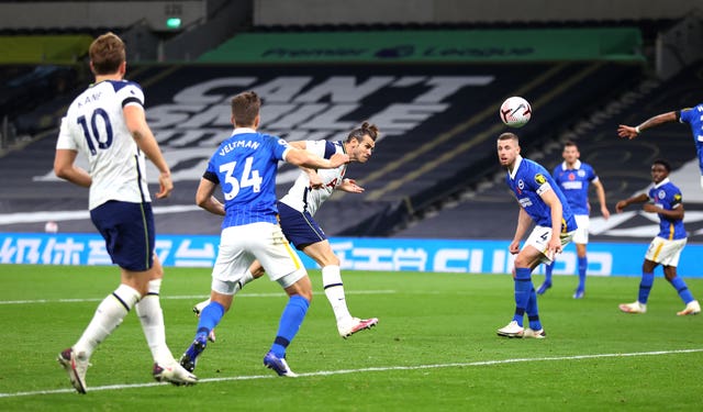 Gareth Bale heads home Tottenham's winner against Brighton - his first goal since returning to the Premier League in September