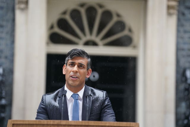 Prime Minister Rishi Sunak issues a statement outside 10 Downing Street