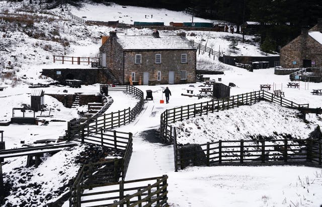 A snow-covered Killhope slate mine in County Durham