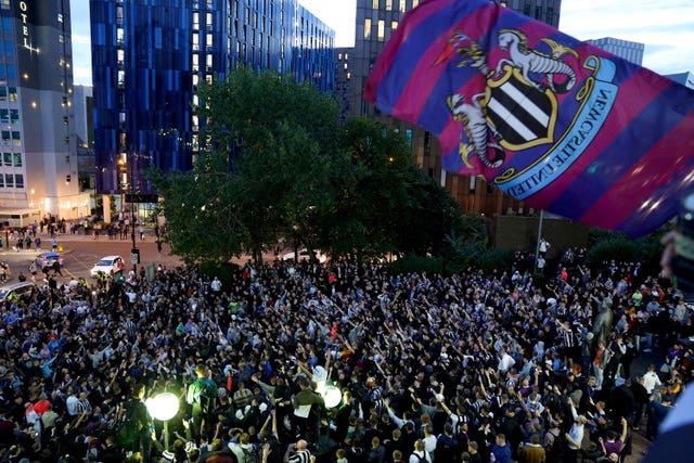 Newcastle fans celebrated outside St James’ Park when the club takeover was announced