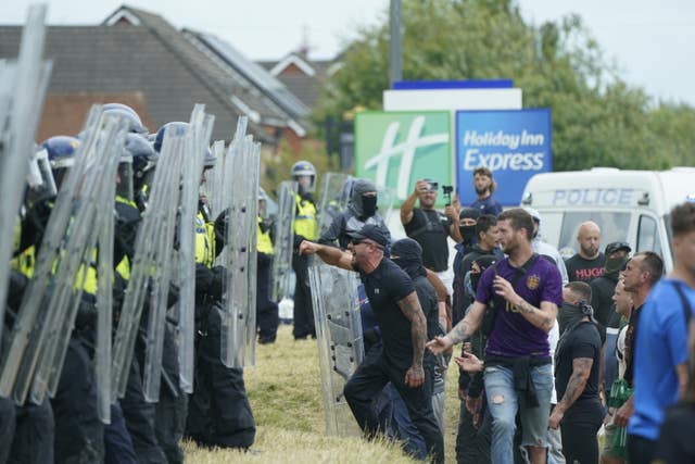 Anti-immigration demonstration outside the Holiday Inn Express in Rotherham, South Yorkshire