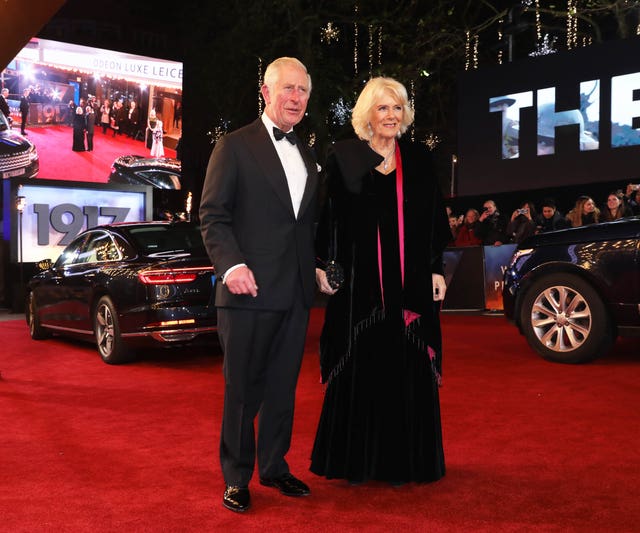 Charles and Camilla at the Royal Film Performance of 1917 at the Odeon Luxe in Leicester Square in 2019 