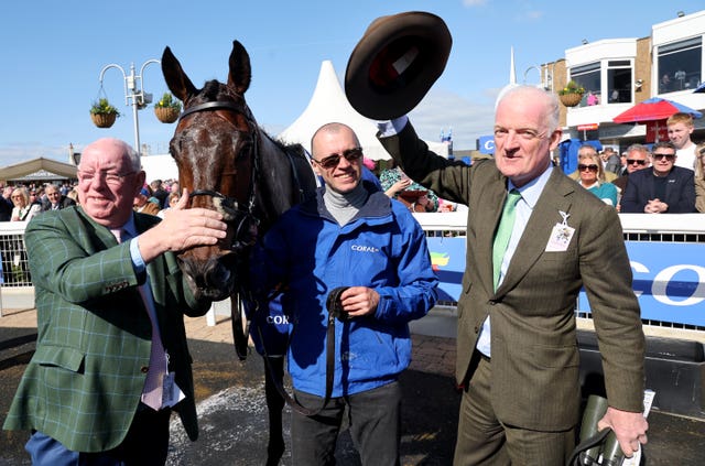 Willie Mullins (right) after winning the Coral Scottish Grand National with Macdermott 