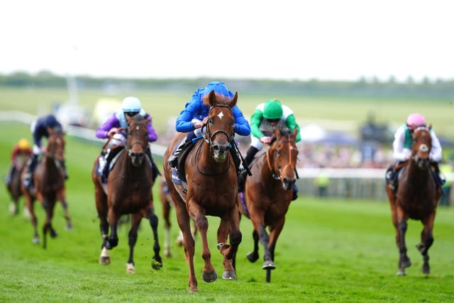 City Of Troy (left, dark blue) was left toiling by Notable Speech in the Guineas