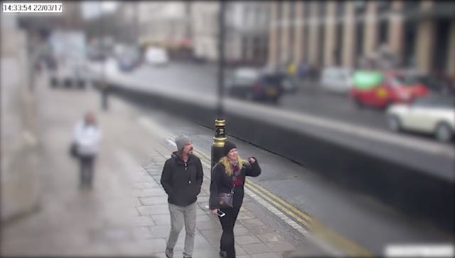 CCTV image of Kurt and Melissa Cochran walking on to Westminster bridge