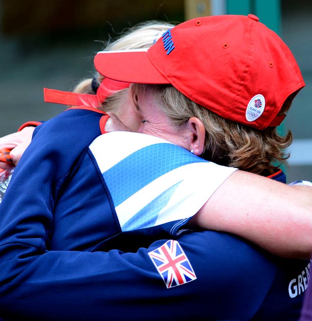 Judy Murray hugs Elena Baltacha at the London Olympics in 2012
