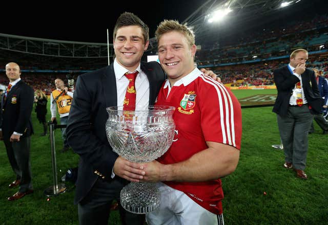 Ben and older brother Tom Youngs celebrate the Lions series win in Sydney in 2013