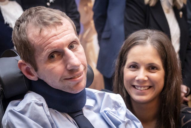Rob Burrow with wife Lindsey Burrow ahead of Mr Burrow receiving the Freedom of the City of Leeds at Leeds Civic Hall in recognition of his campaigning and fundraising work for all those affected by motor neurone disease in 2023