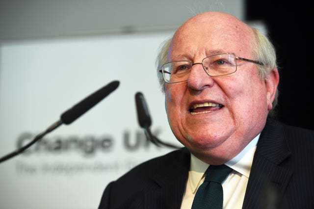 Mike Gapes speaks during a Change UK rally at Church House in Westminster, London