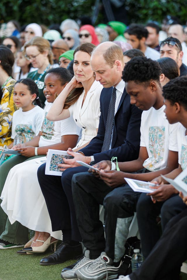 The Duke and Duchess of Cambridge attending a multi-faith and wreath laying ceremony at the base of Grenfell Tower later on Tuesday
