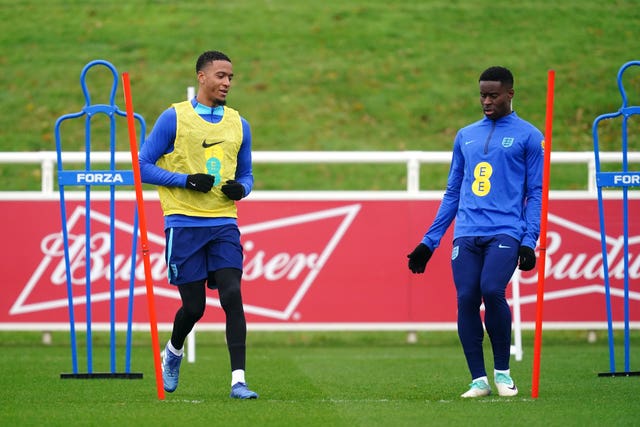 England duo Ezri Konsa and Marc Guehi train together at St George’s Park
