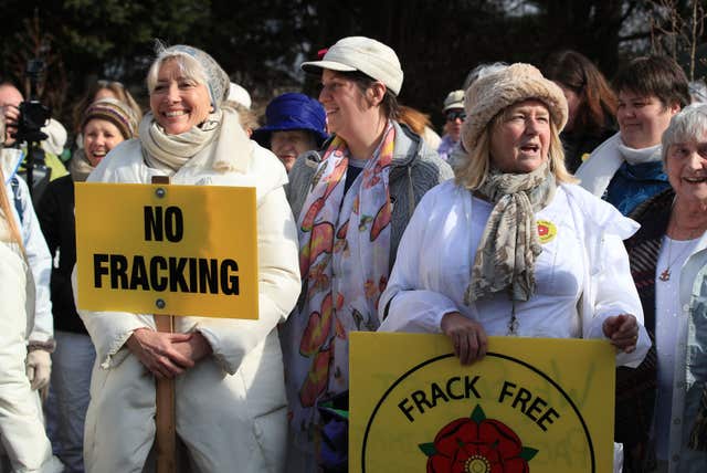Emma Thompson takes part in an anti-fracking walk and silent protest at the Cuadrilla site in Preston New Road, 