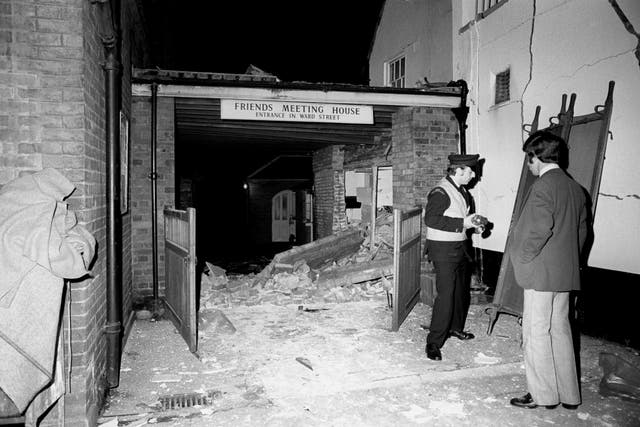 The wrecked Horse and Groom public house in North Street, one of two pubs in Guildford which suffered bomb explosions