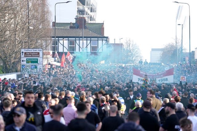 Manchester United fans protest against the clubs ownership and ticket prices in March