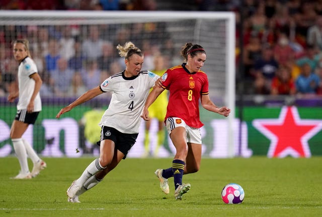 Mariona Caldentey (right) in action against Germany