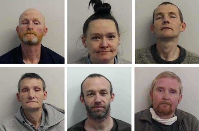 (Top row , from left) Barry Watson, Elaine Lanney and Iain Owens; (bottom row, from left) John Clark, Paul Brannan and Scott Forbes who were all convicted of a string of sex crimes towards children
