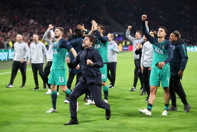 Pochettino (centre) famously guided Spurs to the final with victory over Ajax two years ago