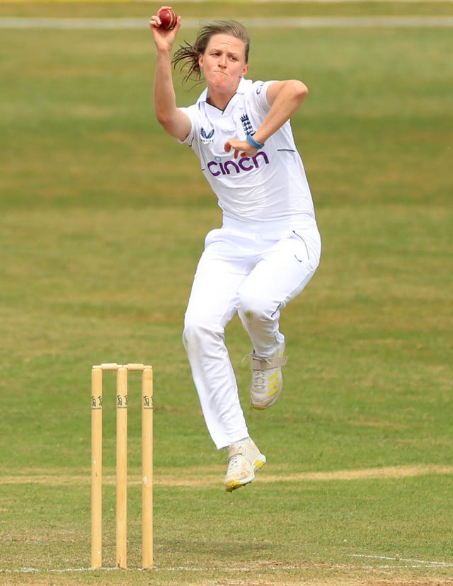 England's Lauren Filer bowls during day three of the Test with Australia A