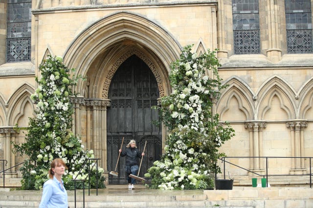 Final preparations take place at York Minster, ahead of the wedding of Ellie Goulding to Caspar Jopling 