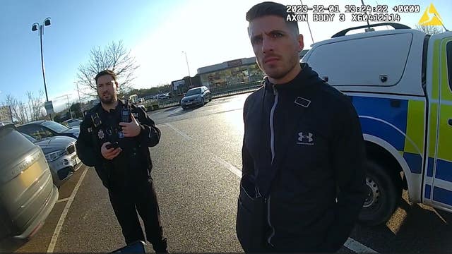 Screen grab taken from body worn camera footage issued by Essex Police of the arrest of Thomas Salton
