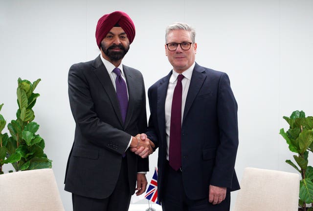 Prime Minister Sir Keir Starmer and World Bank president Ajay Banga at the beginning of a bilateral meeting on day two of the Cop29 climate summit in Baku, Azerbaijan