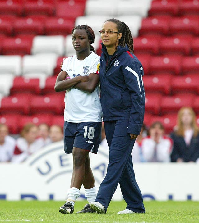 Williams played under manager Hope Powell (pictured here with Eni Aluko) for much of her England career 