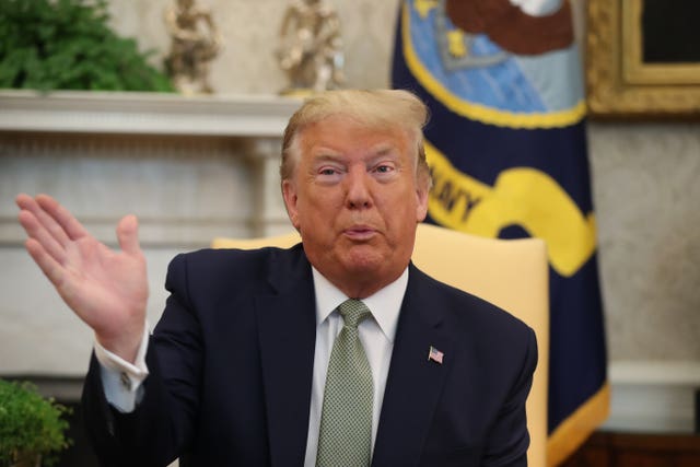 US President Donald Trump in the Oval Office with Taoiseach Leo Varadkar (not pictured) at the White House in Washington DC during the Taoiseach’s visit to the US.