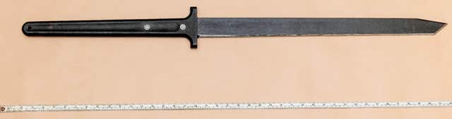 The sword seized by police from Mohiussunnath Chowdhury’s vehicle at the time of his arrest (Met Police/PA)