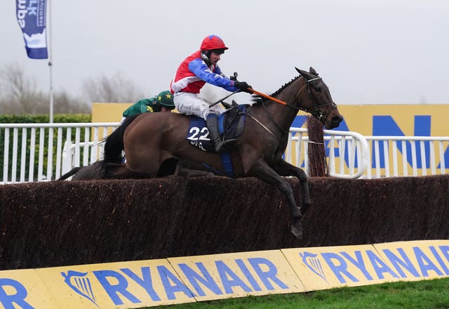 Angels Dawn and P A King coming home to win the Fulke Walwyn Kim Muir Challenge Cup Amateur Jockeys’ Handicap Chase on day three of the Cheltenham Festival at Cheltenham Racecourse