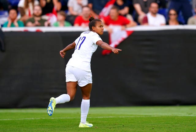 Nikita Parris celebrates doubling England's lead on Saturday