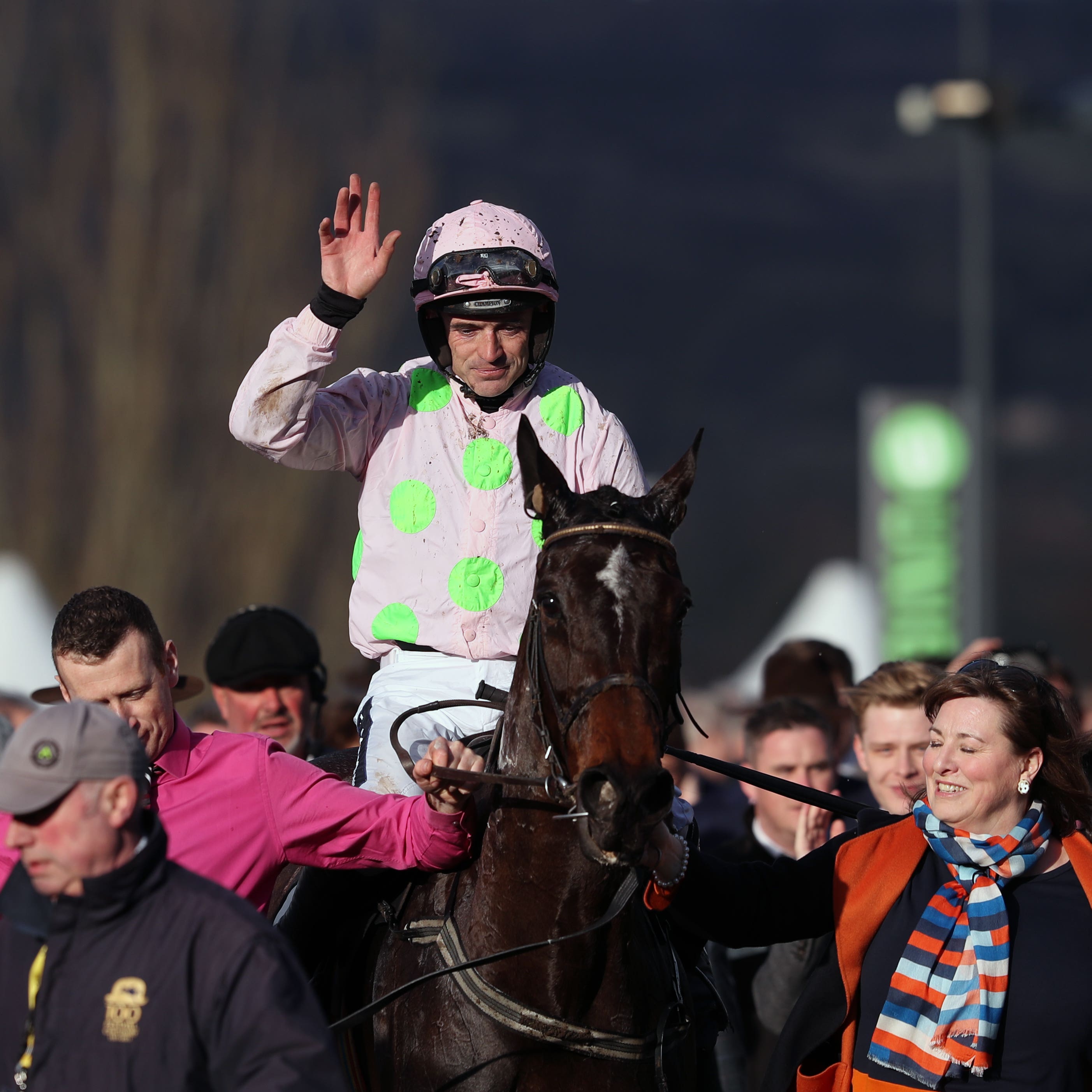 Benie Des Dieux after winning last year's OLBG Mares' Hurdle