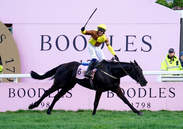 Paul Townend celebrates winning the Boodles Cheltenham Gold Cup Chase on Galopin Des Champs