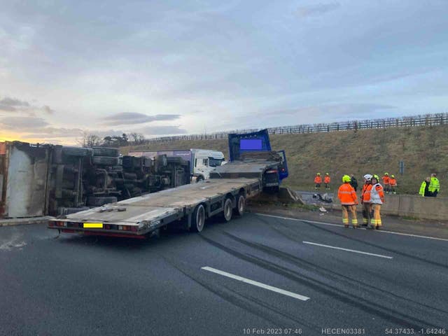 A collision on the A1M motorway in North Yorkshire (National Highways/PA)