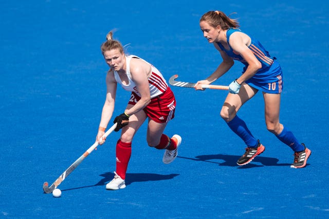 England captain Hollie Pearne-Webb dribbles the ball