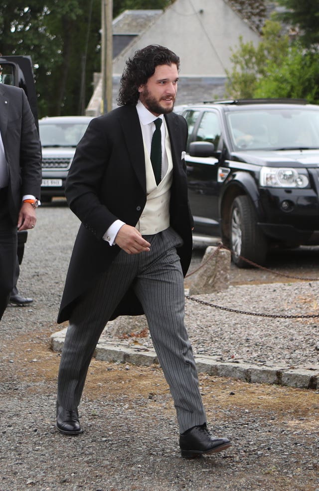 Game of Thrones star Kit Harington, who plays Jon Snow, arrives at Rayne Church in Aberdeenshire for his wedding (Jane Barlow/PA)
