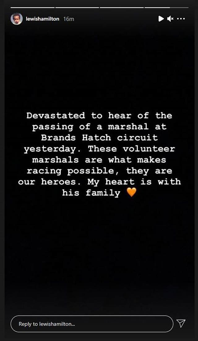 The message posted by Lewis Hamilton