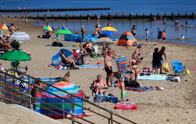 People sunbathe in Skegness