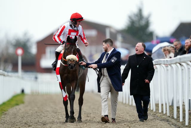 Patrick Neville with The Real Whacker after winning at the 2023 Cheltenham Festival