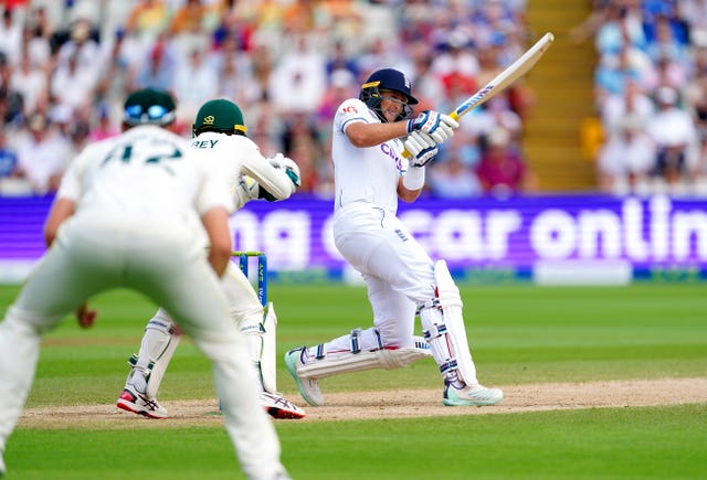 Joe Root attempts a reverse ramp shot on the fourth morning.