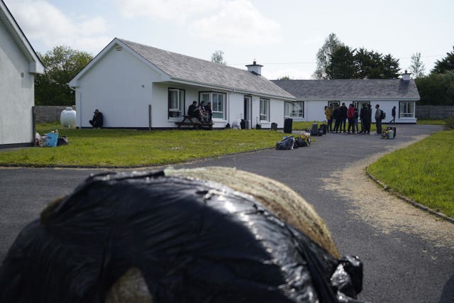 Silage bales used to blockade the entrance to asylum seeker accommodation at the Magowna House hotel in Inch, Co Clare 
