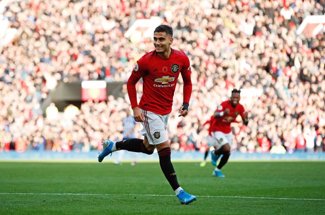Andreas Pereira celebrates scoring Manchester United's opener
