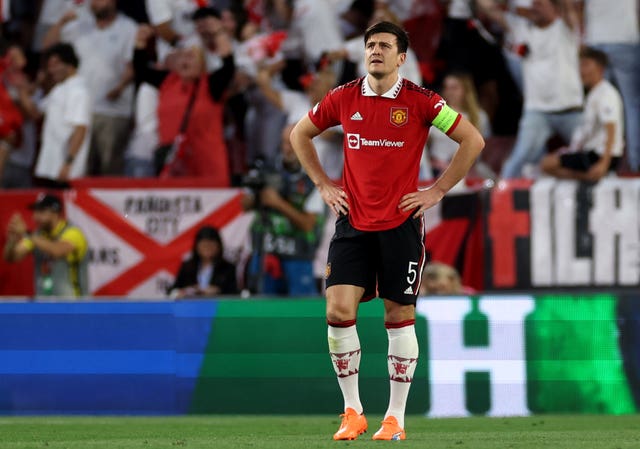 Manchester United’s Harry Maguire looks dejected