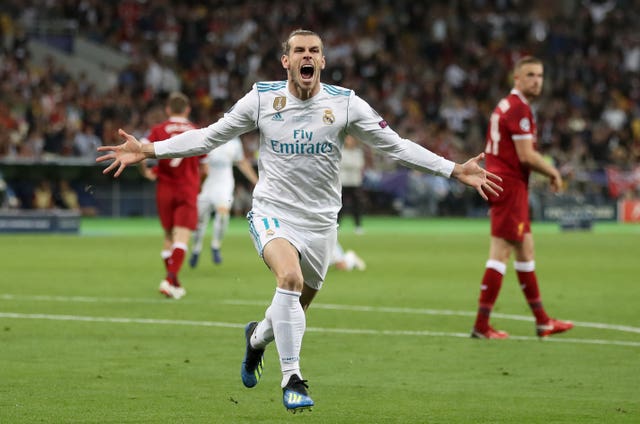Gareth Bale celebrates scoring against Liverpool