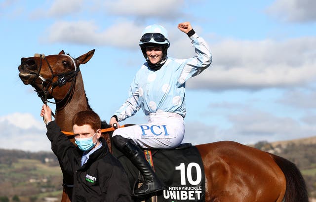 Rachael Blackmore and Honeysuckle after winning last year's Champion Hurdle 
